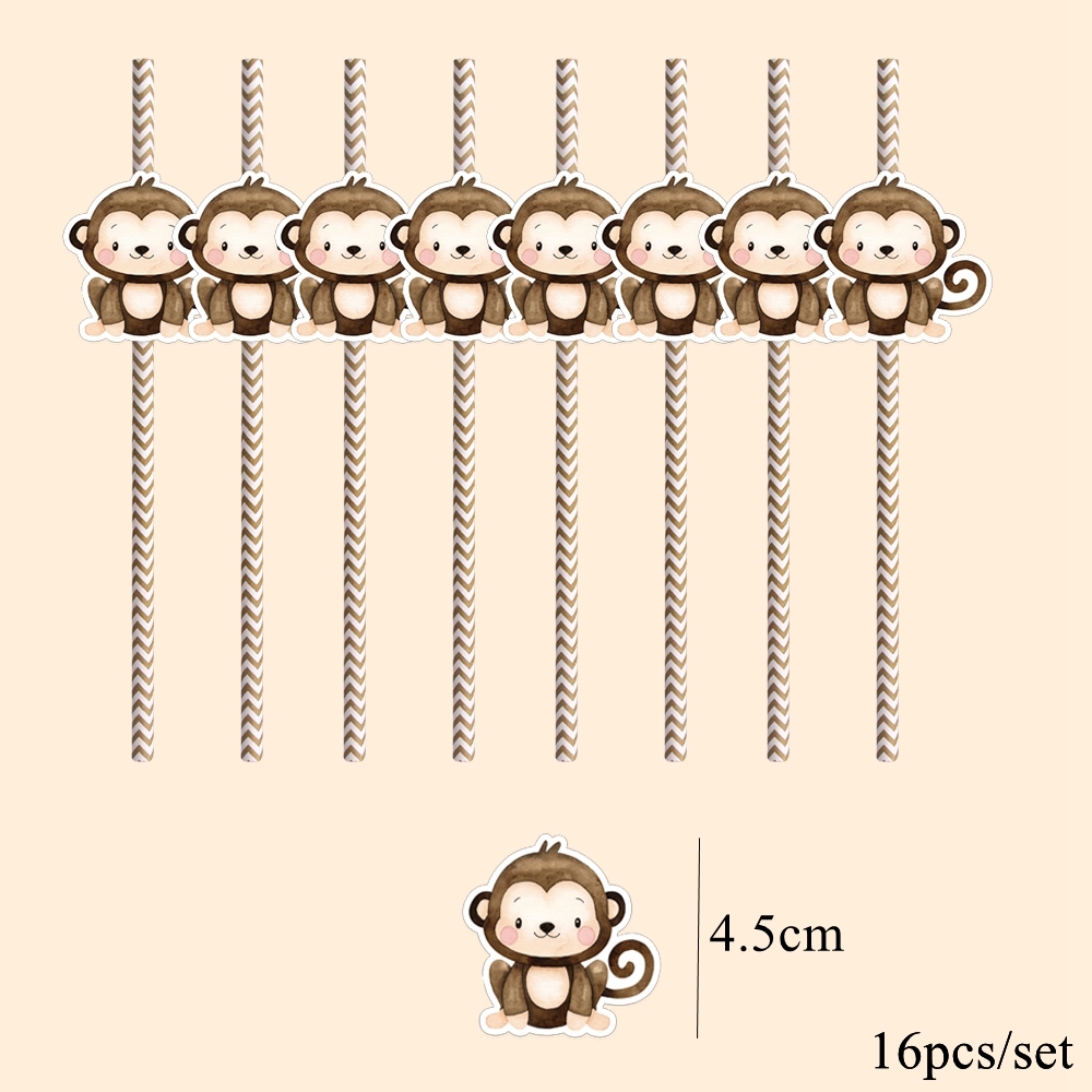 16pcs Carton Animal Straws Eco Striped Drinking Straws for Kids Jungle Safari Wild Animal Happy Birthday Party Decoration Supply: light green