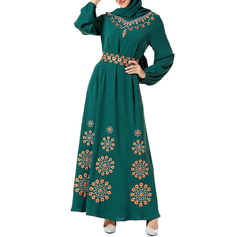 Floral Abaya Kaftan Dubai turco Hijab musulmán vestido vestidos caftán ropa islámica para mujer Robe islámico Omani Elbise Kleding: Dark green dress / XXXL