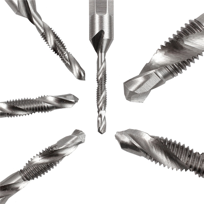 Neoteck 6 stks/set hss Hexagon Hex Metrische boor Tap Countersink Schroefdraad M3 M4 M5 M6 M8 M10 Hand gereedschap Zilver Goud Kleur