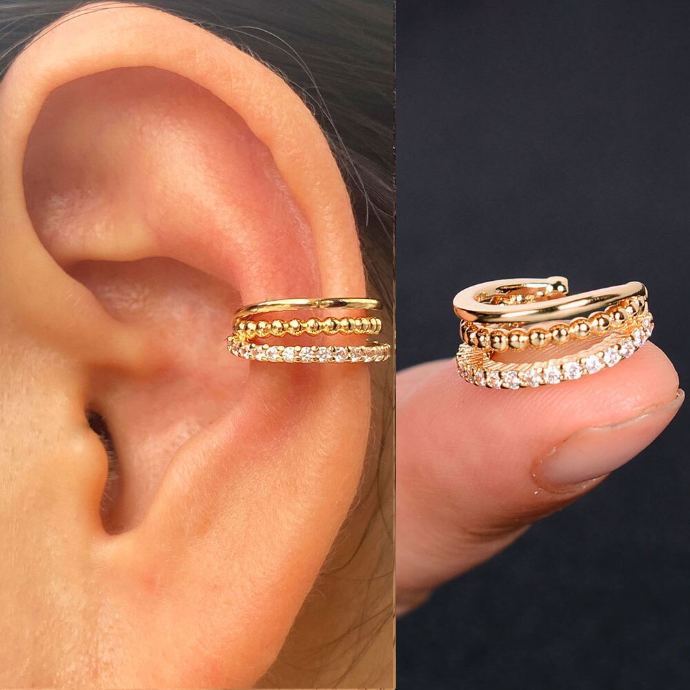 1pc nova chegada moda requintado arco-íris zircão orelha manguito brinco para a mulher geometria cristal sem piercing orelha clipe de jóias de verão: 4 gold