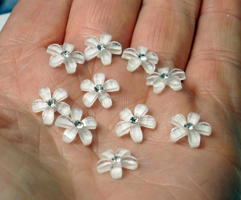 50Pcs Rhinestone Bloemen Charms 9Mm Voor 3D Nail Art Wit/Roze Bloemen Voor Bruiloft Nagels Decor Bridal nail Art 3D Nagel Charmes