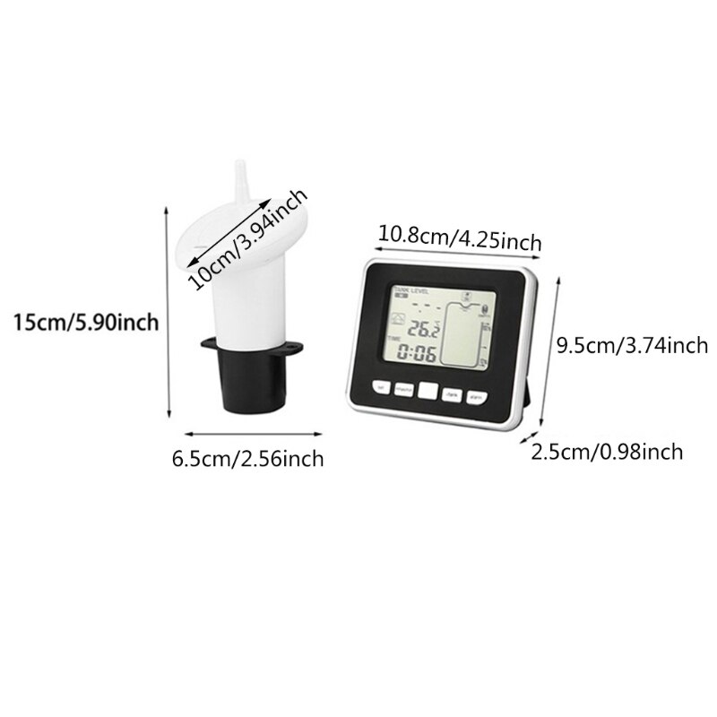 Ultrasonic Water Tank Level Meter Temperature Sensor Low battery Liquid Depth Indicator Time Alarm Transmitter Measuring