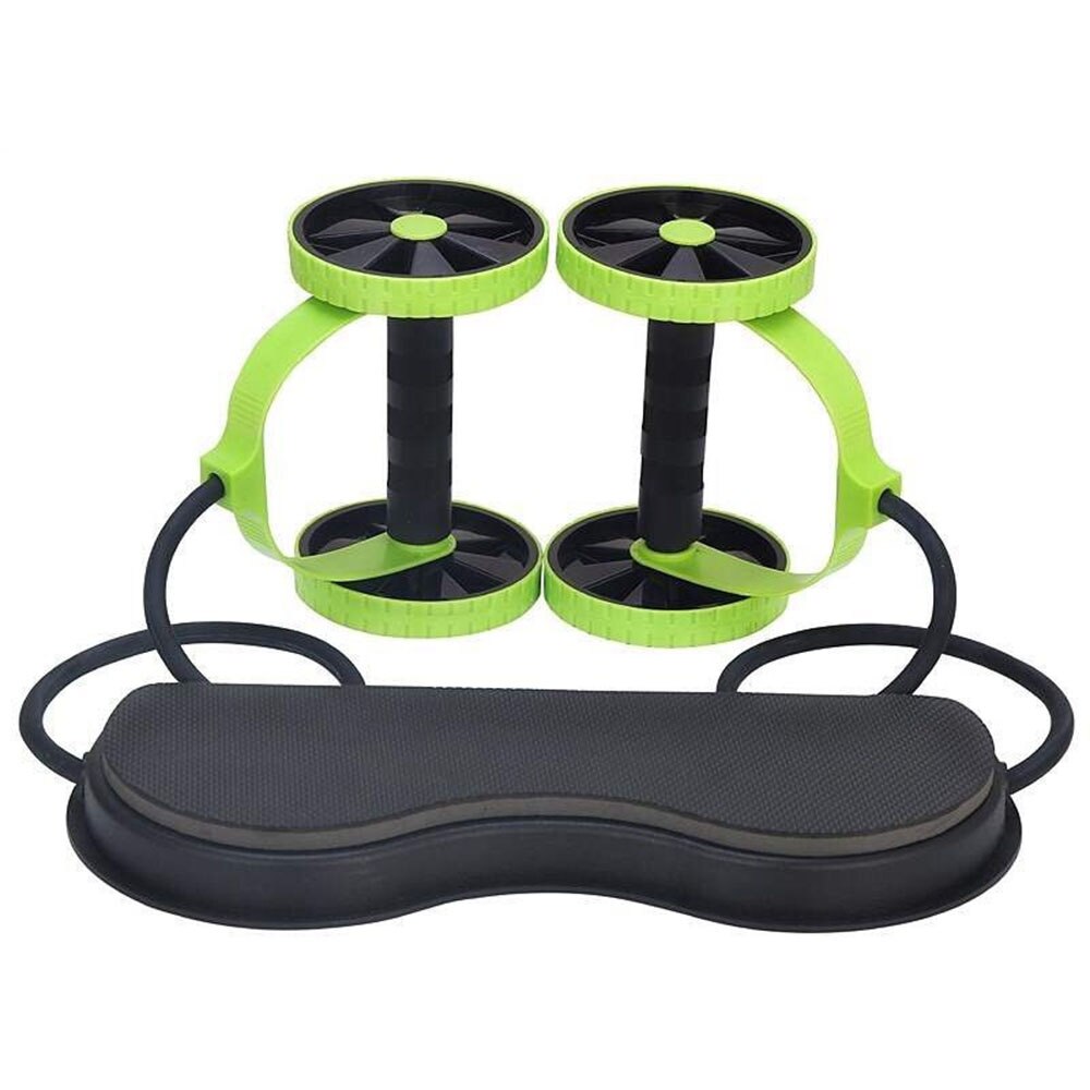Wheels Roller Stretch Elastic Abdominal Resistance Pull Rope Tool roller for Abdominal muscle trainer exercise: Black