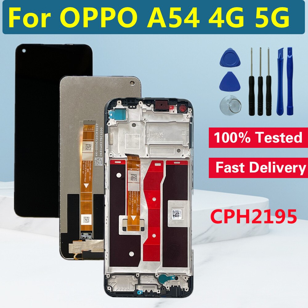Testet 6.5 &quot; for oppo  a54 5g lcd-skjerm med ramme berøringspanel digitaliseringsenhet for oppo  a54 5g cph 2195 lcd-skjermerstatning