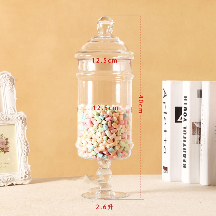 European Transparent Glass Storage Tank with Lid Household Glass Candy Jar Decorative Wedding Banquet Decorative Candy Bottle: E  12.5x40cm