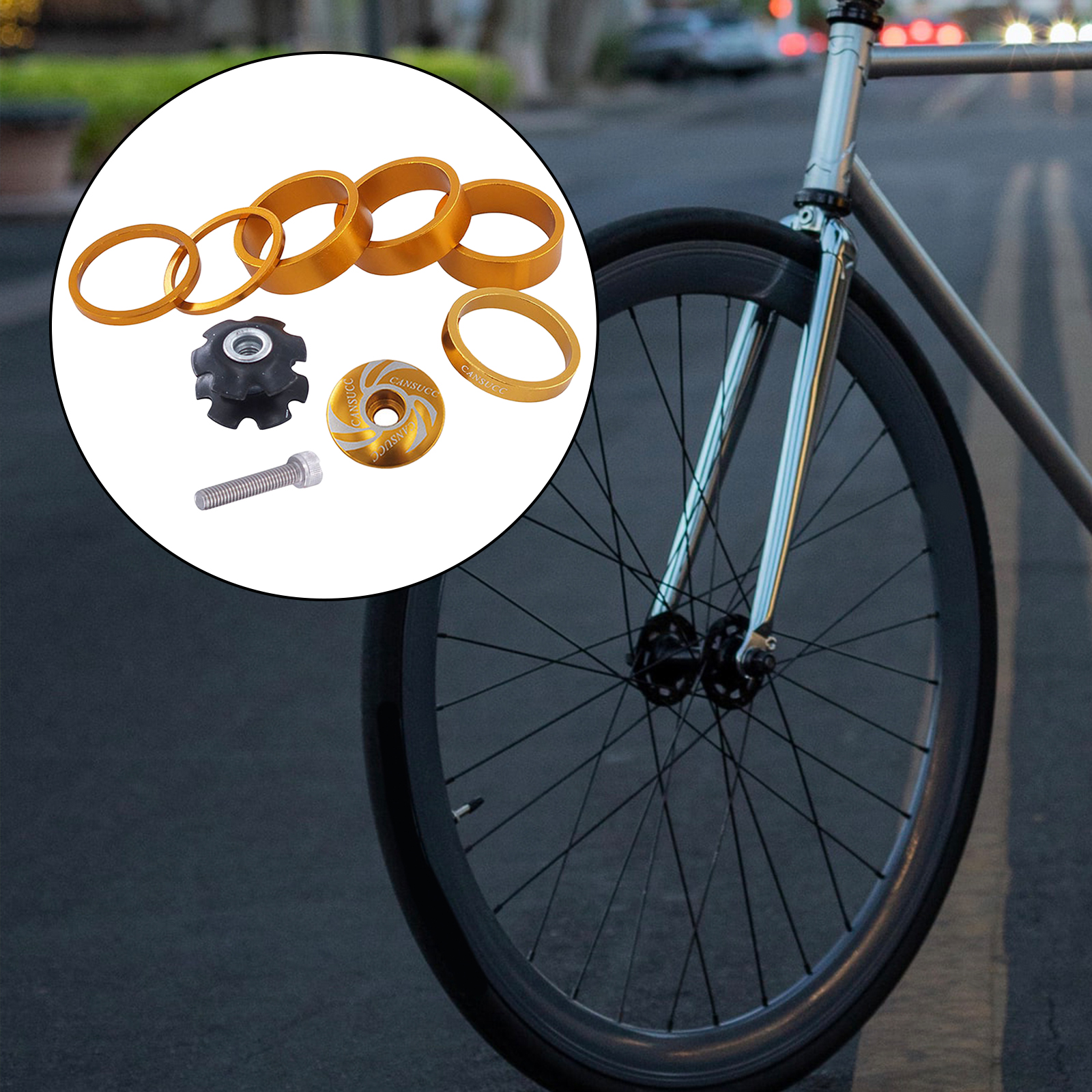 Bike Headset Spacer and Headset Top Cap Aluminum Alloy Headset Star Nut Stem Cap Fit 1-1/8" Stems and Forks: Golden