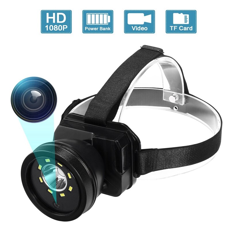 1080P Adjustable Super Bright head light lamp Flashlight Camera, IPX4 Waterproof Night Vision Cam for Climbing Camping Walking C