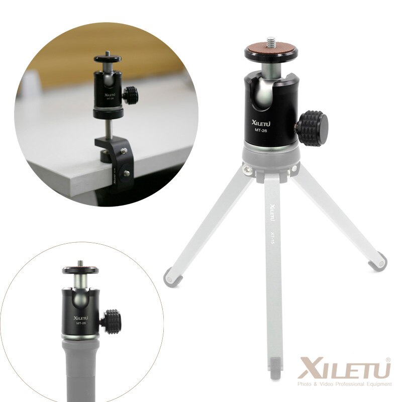XILETU-Mini rótula de bola de trípode de 360 grados, cabeza panorámica W 1/4 tornillo para DSLR GoPro, aleación de aluminio MT26