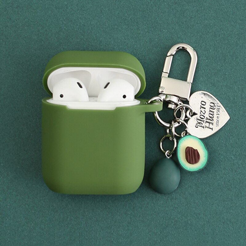 Grön avokado dekorativt silikonfodral för apple airpods bluetooth hörlurstillbehör för  i10 skyddspåsar nyckelring