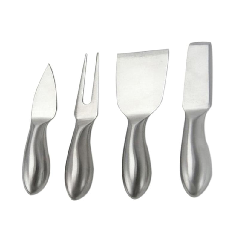 4 stk osteknivsett i rustfritt stål smørkniv ostespreder - kniv + ostegaffel + osteskuffe + liten kutter