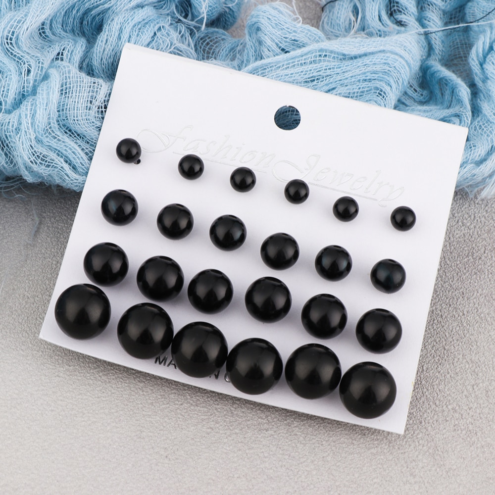 12 Pairs Vrouwen Sieraden Op Oor Bal Stud Oorbellen Kit Zwart Beige Gesimuleerde Parel Oorbellen Set Voor Bijouteria Brincos Bijoux