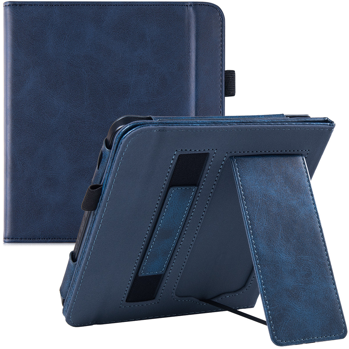 Stand Case voor Kobo Libra 2 eReader uitgebracht, model N418) - Premium PU-lederen hoes met draagriem/Auto Sleep/Wake: Dark Blue