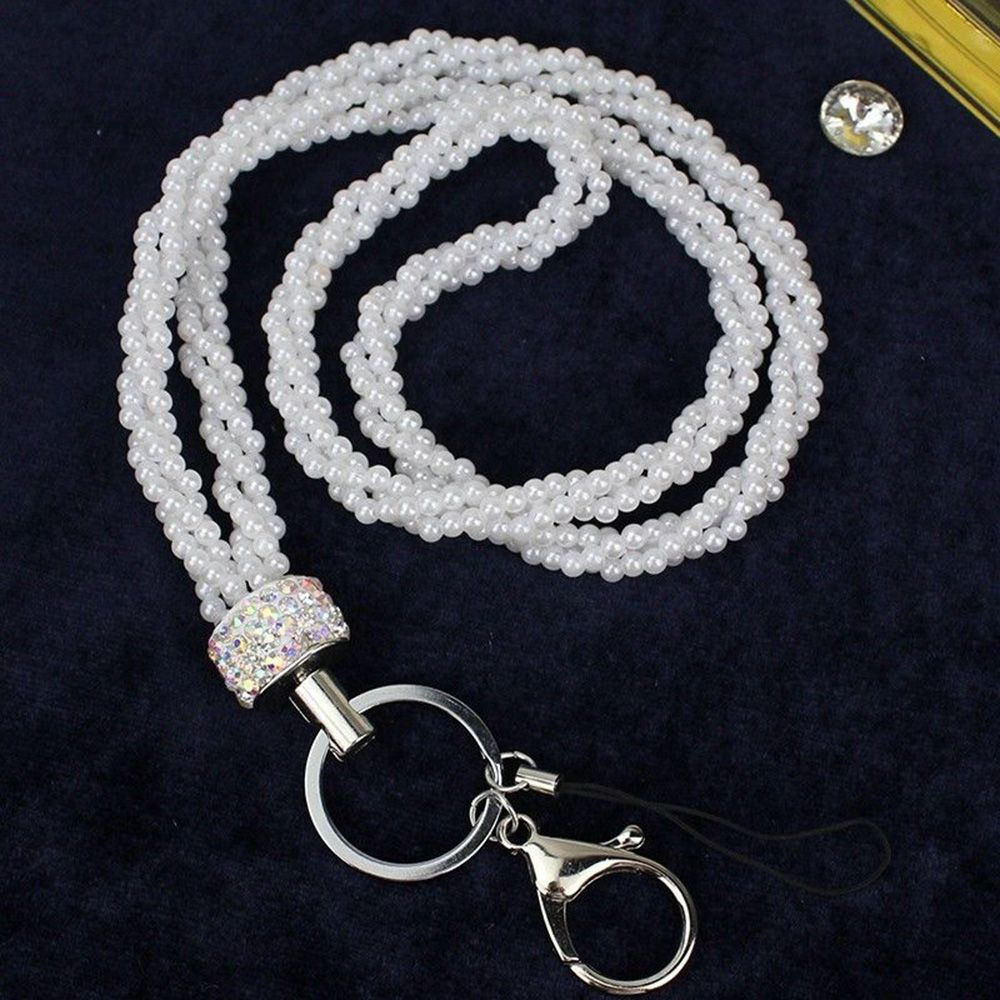 1PCS Rhinestone Bling Lanyard Crystal Pearl Neck Strap Key Ring Cell Phone Badge ID Holder For Camera USB Keycord Keychain: 3