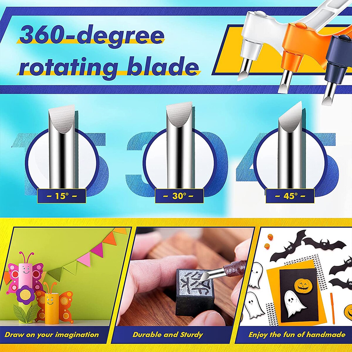 Craft Cutting Tools 360 Degree Rotating Gyro Cutting Tools Art Cutting Tools With 15/30/45 Degree Blades Cutting Mat Steel Ruler