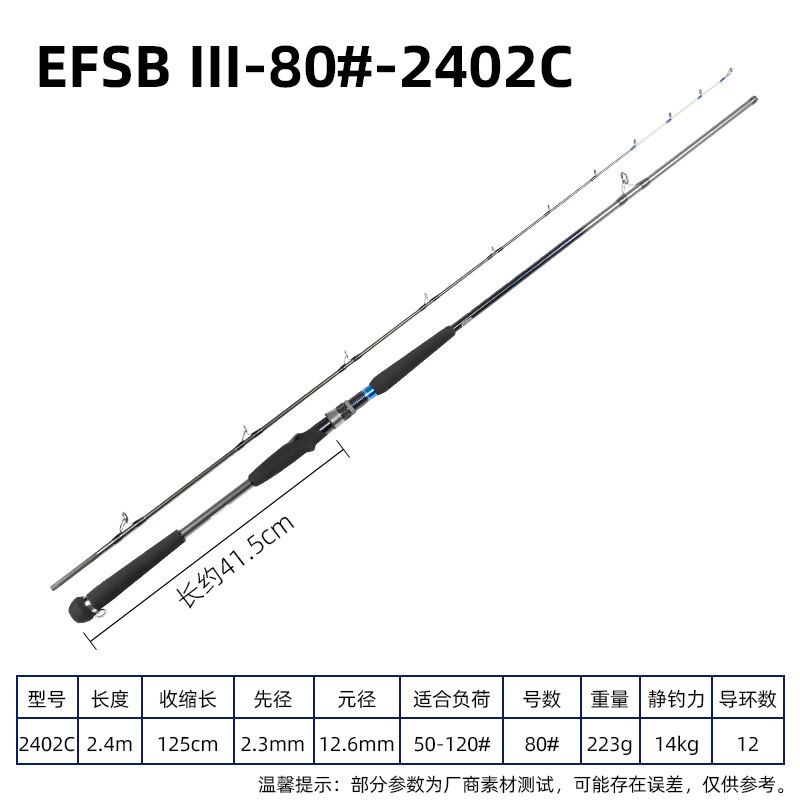 2022 ECOODA EFSB III Offshore Boat Fishing Rod 1.6m/1.8m/2.1m/2.4m/2.7m Bottom Rod Spinning Casting Rod 40-120# Luminous Tip: EFSB III-2402C