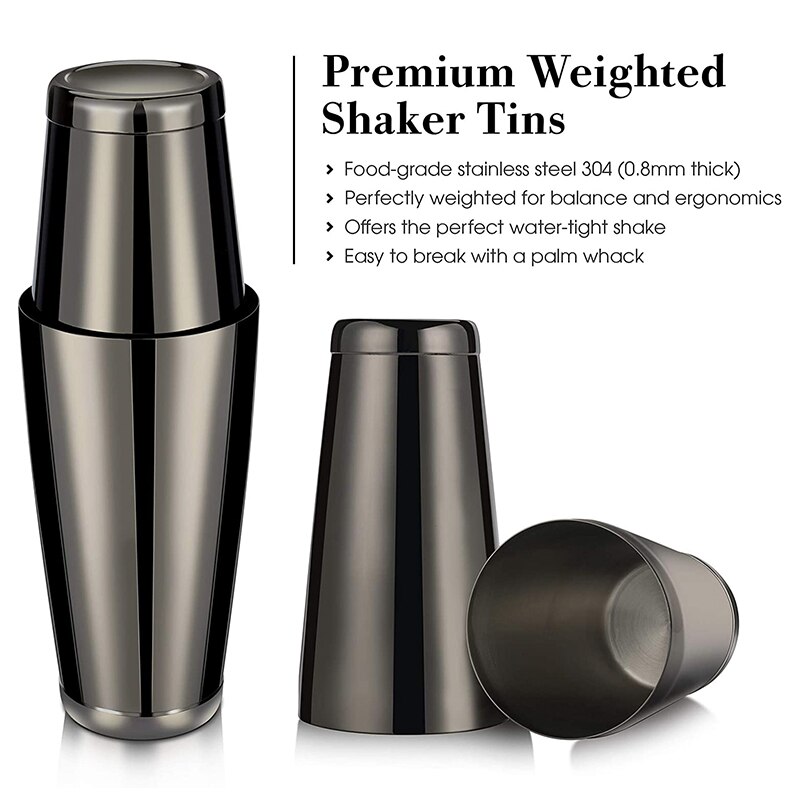 11-Piece Cocktail Shaker Bar Set Weighted Boston Cocktail Shakers, Strainers, Double Jigger, Muddler &amp; Spoon, Ice Tong Pourers