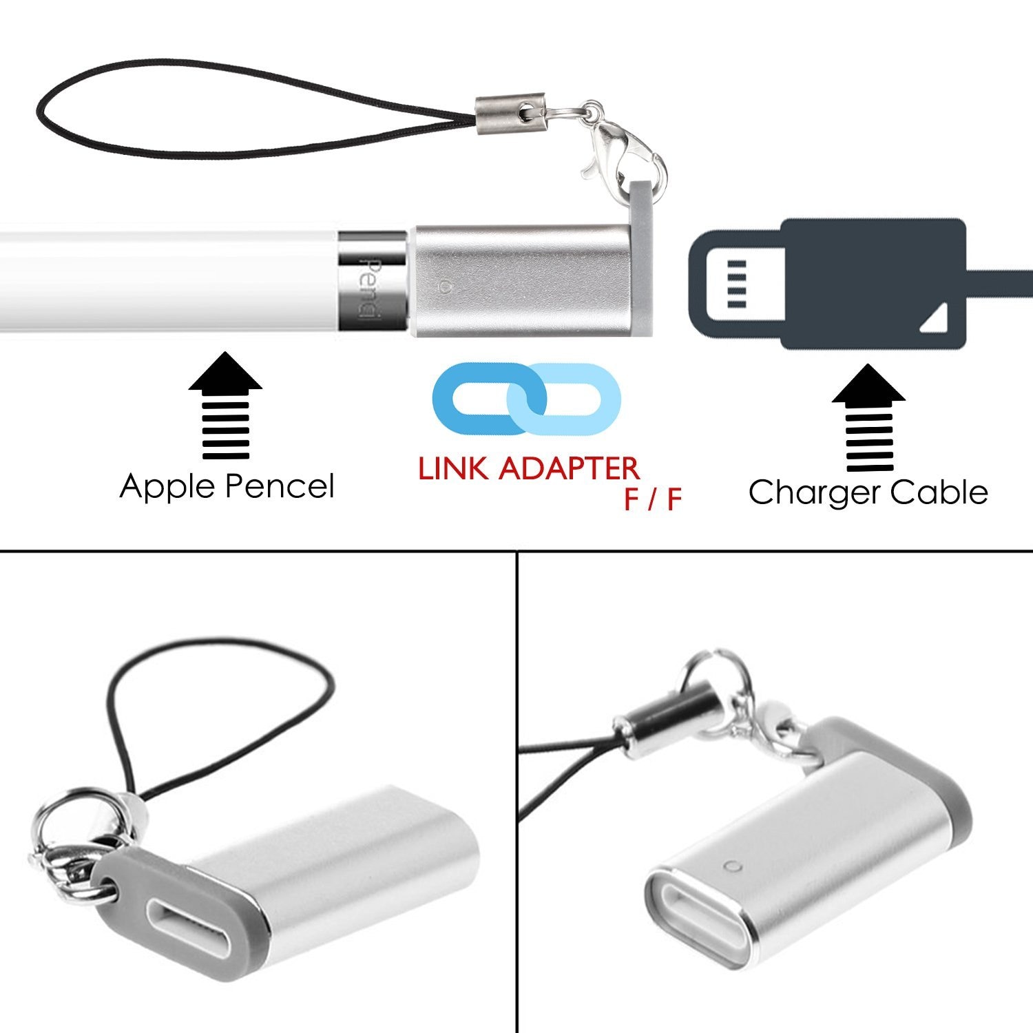 Aluminum Apple Interface Cable Charging Adapter with Female to Female Apple Interface Adapter Connector for iPad Pro Apple Penci