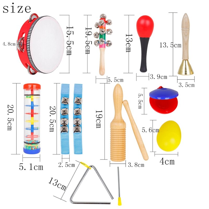 10 pces instrumentos musicais brinquedos-instrumentos de percussão brinquedo pré-escolar brinquedos musicais educativos conjunto para meninos e meninas
