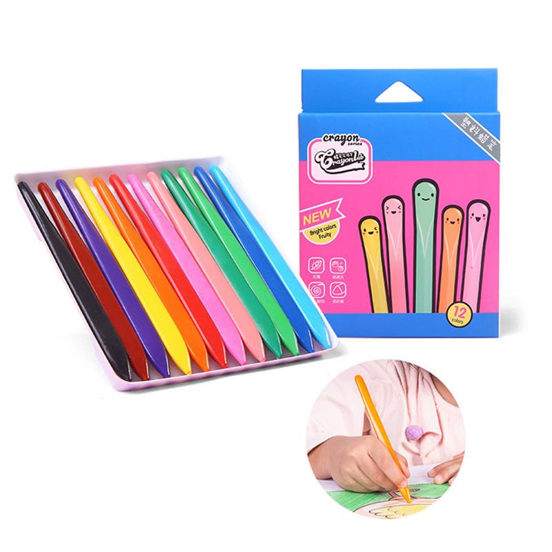 1 Set 12 Colors Cartoon Crayon Cute Triangle Crayon Pen Portable Crayon Painting Colour Pen for Kids