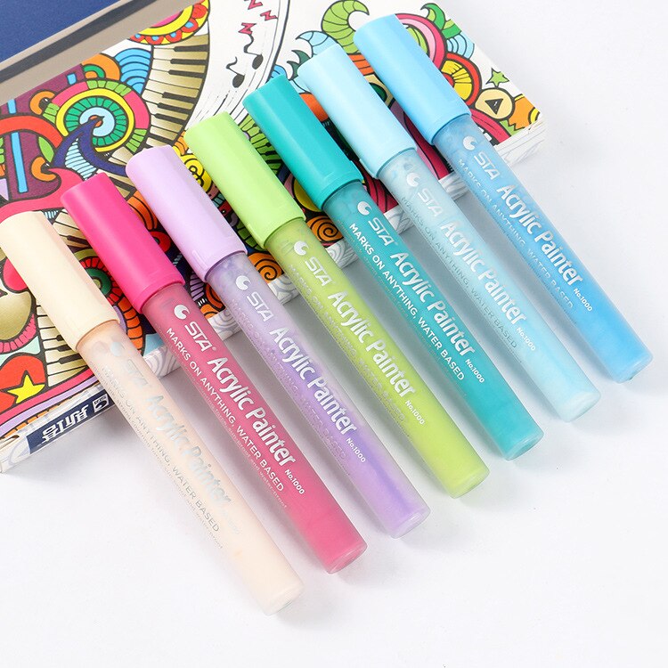 Ster 1000 Acryl Marker Pen Water Kleur Body Painting Pen 12 Kleur Pak Zachte Kleur Systeem