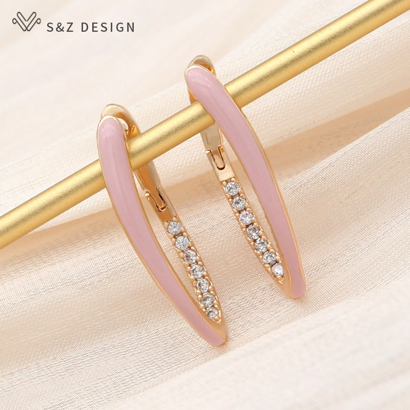 S&Z Mode Goud Kleur Groen Emaille Dangle Oorbellen Voor Vrouwen Bruiloft Zirconia Sieraden: orange