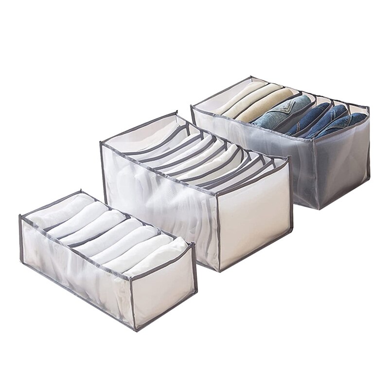 Washable Wardrobe Clothes Organizer Set Of 3,Foldable Visible Closet Organizer Clothes Drawer Mesh Separation Box: Default Title