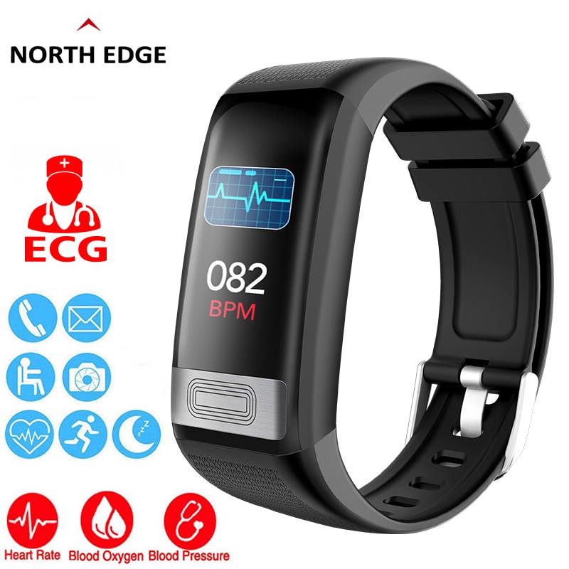 NORTH EDGE ECG PPG Men's Smart Bracelet Watch Blood Pressure Measurement Band Heart Rate Monitir Activity Fitness Tracker Watch