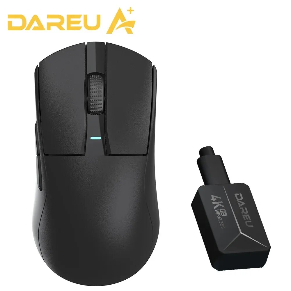 DAREU 4KHz trójmodowa bezprzewodowa przewodowa mysz PBT 2.4G PAW3395 26000 DPI RGB 6 programowalnych przycisków akumulator do laptopa PC dla graczy: Black