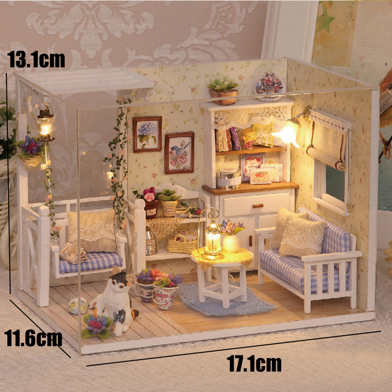 DIY 3D Bakkerij Poppenhuis Houten Miniatuur Poppenhuis Kit Meubels Modern Huis Model Speelgoed Kinderen Creatieve Meisje Verjaardagscadeautjes: Goud