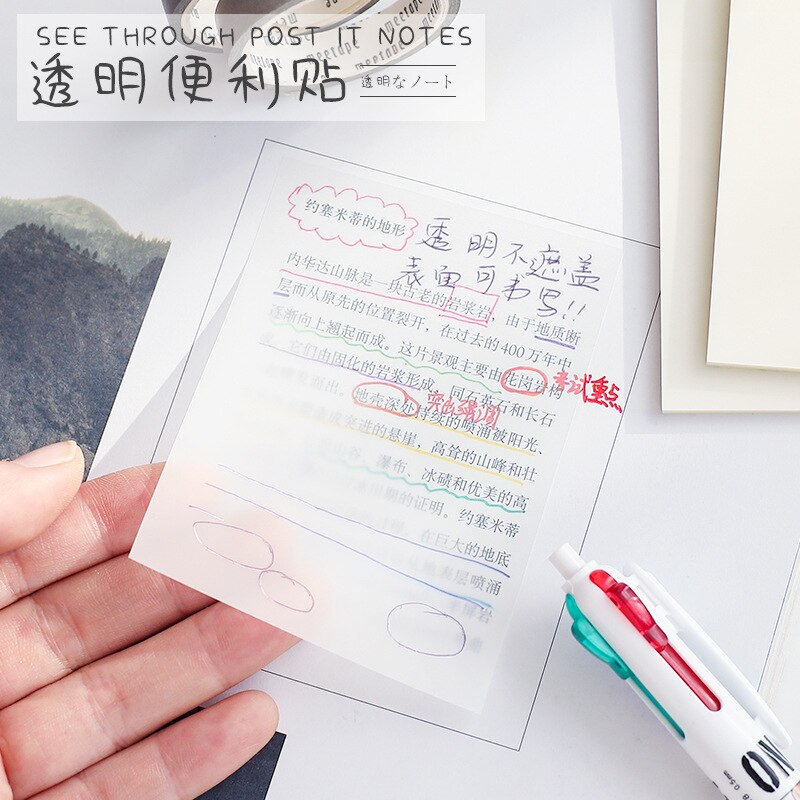 50sheets Stationery Transparent Post Notes with Strong Stickiness,Tearable Notes, Small Notebooks for Students,Notepads Memo Pad