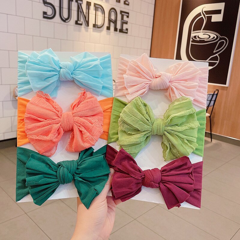 3 Stks/set Baby Hoofdband Big Bows Pasgeboren Hoofdbanden Hoofdbanden Voor Meisjes Effen Kleur Kids Baby Tulband Baby Haar Accessoires