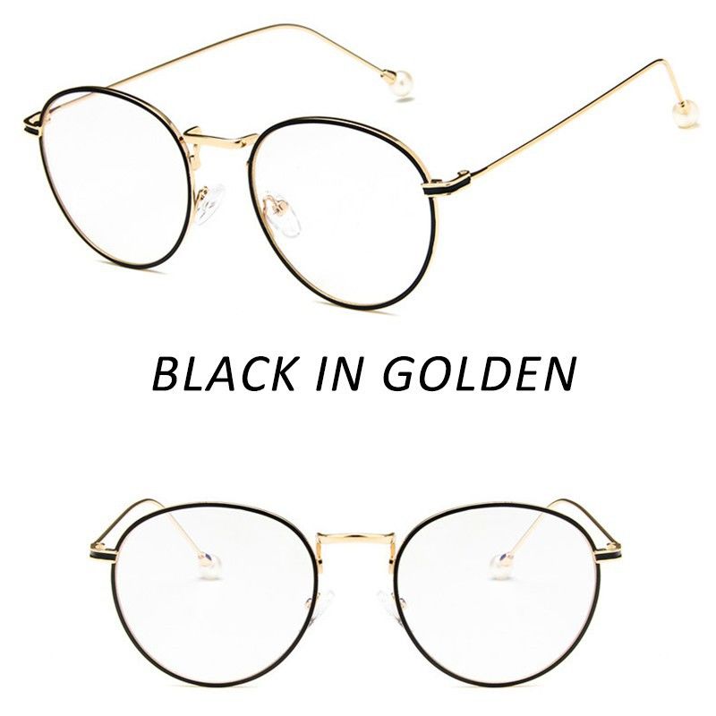 Parel Leesbril Platte Mannen En Vrouwen Anti-Blauw Licht Goggles Metal Trend Bril Frame Met Bijziendheid brilmontuur: Black gold