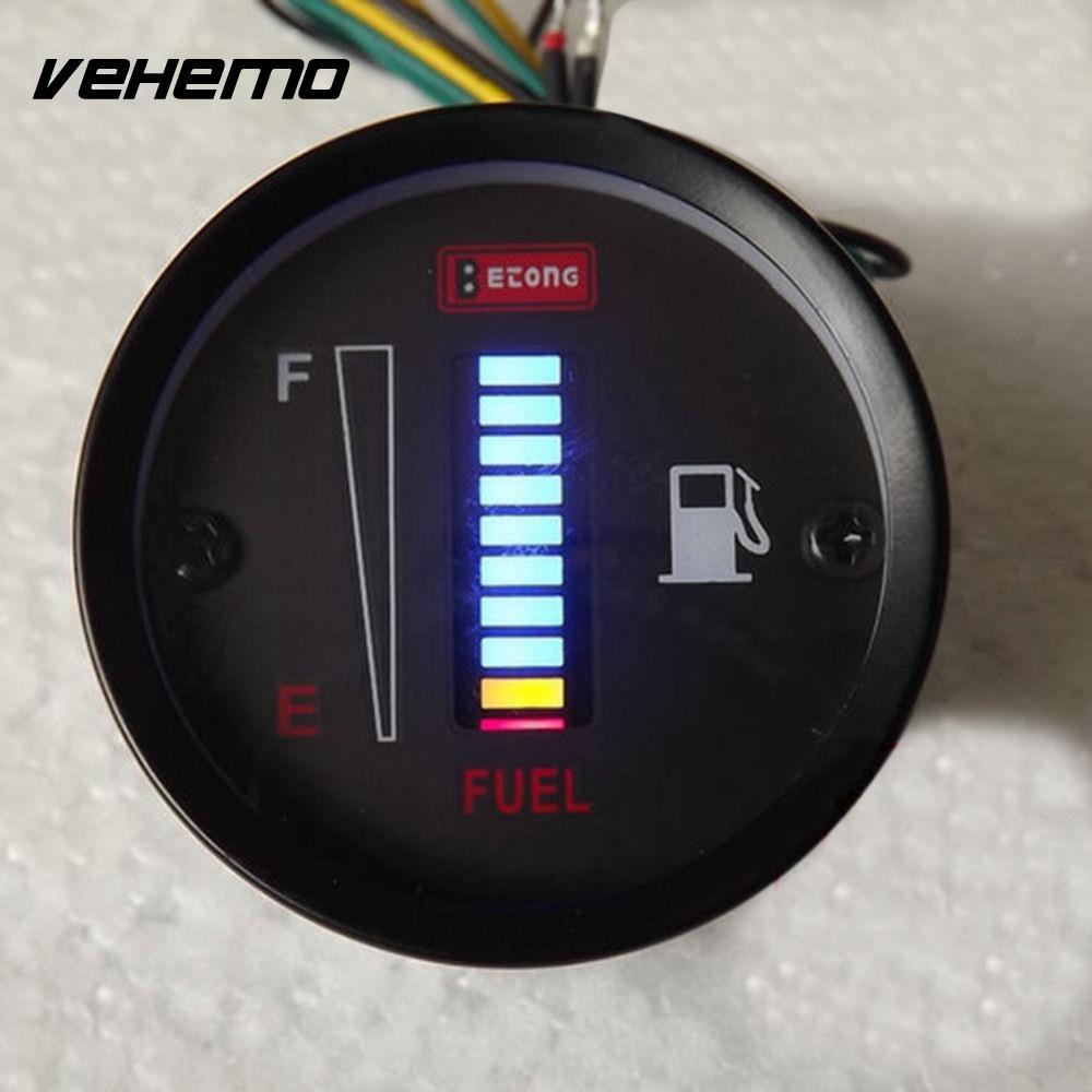 VEHEMO 2" 52mm Car Motorcycle Fuel Gauge LED Fuel Level Moto Meter Gauge Fuel Level Sensor 12V Aluminum Alloy Car Styling