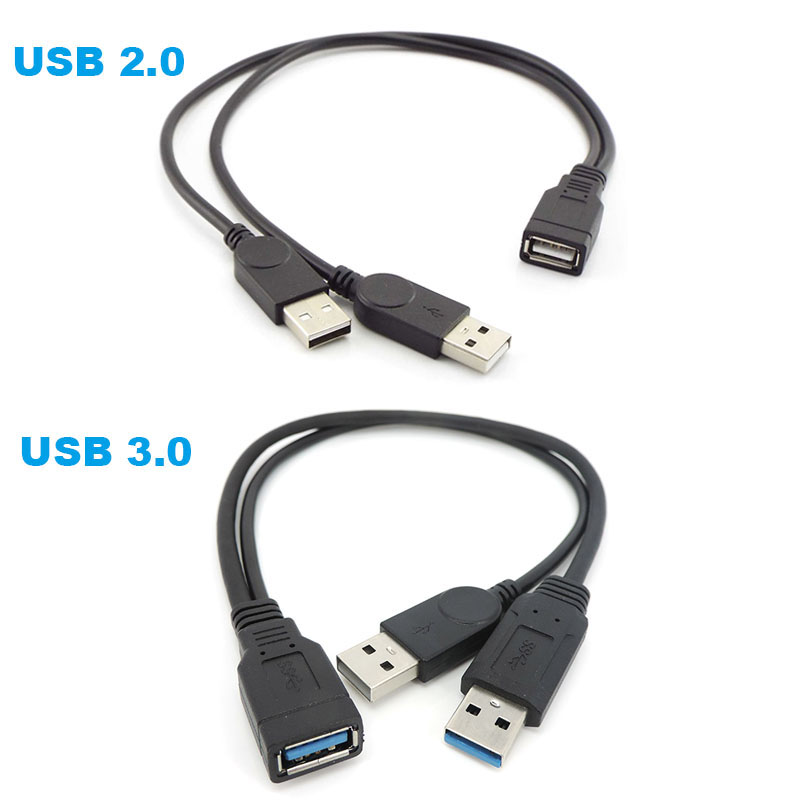 USB 2.0 3.0 A-Buchse auf Dual-USB-Stecker 2, doppeltes USB 2.0-Netzteil, männlich, weiblich, Splitter-Verlängerungskabel, zum Aufladen für Drucker, PC