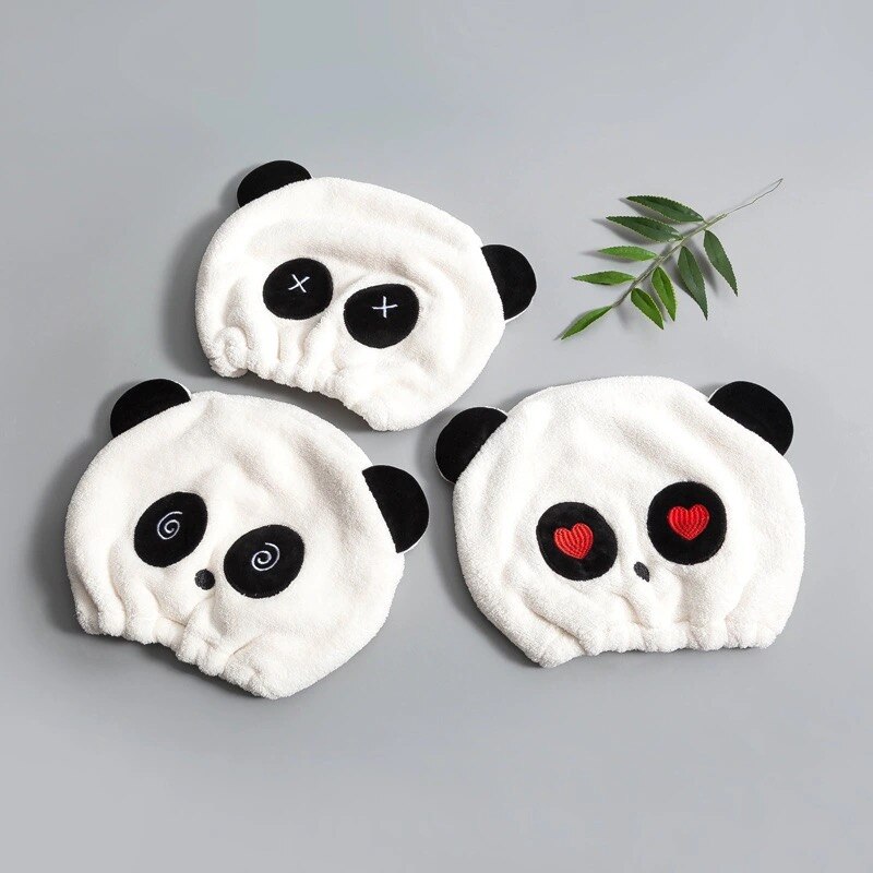 Cutie Panda Dry Hair Cap Microfiber Hair Turban Water-absorbing Thickened Hair Quick-drying Shower Caps for Women Kids