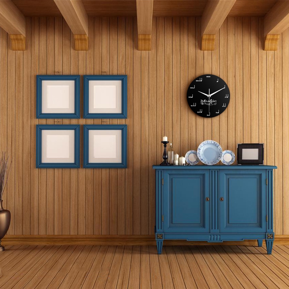 Music Is Life Inspirational Wall Clock Music Notes Musical Clock Treble Clef Stave Music Studio Hanging Wall Watch Musician