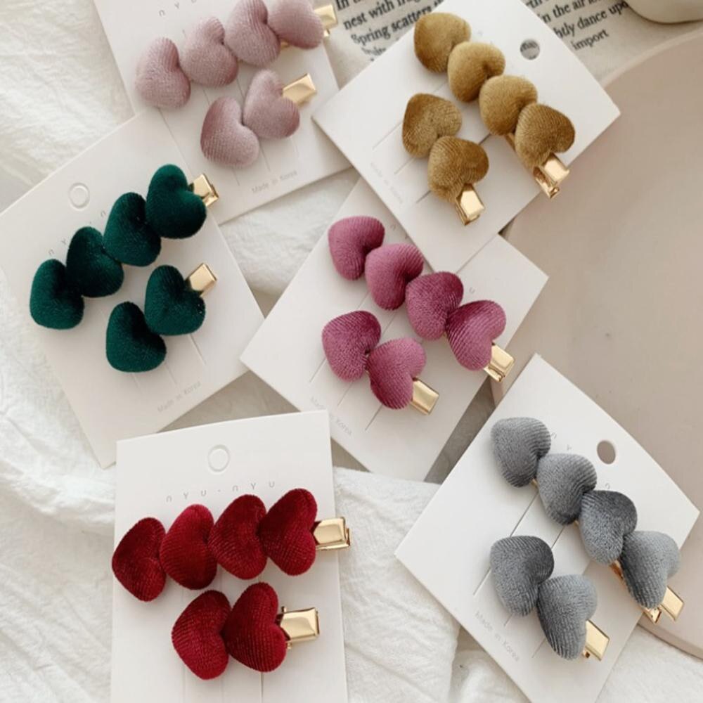 2 uds. De pinzas para el pelo de terciopelo para mujer, horquillas para el pelo con flequillo, accesorios para el cabello de Clip LATERAL para Otoño e Invierno