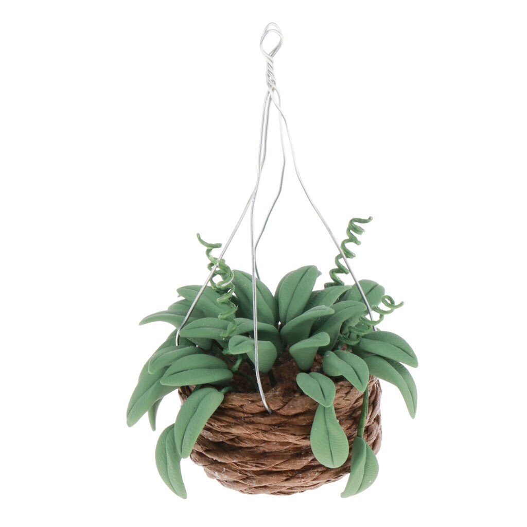 Dollhouse Miniature Accessories Clay Plants with Hanging Pot for 1:12 Dolls House Ornament