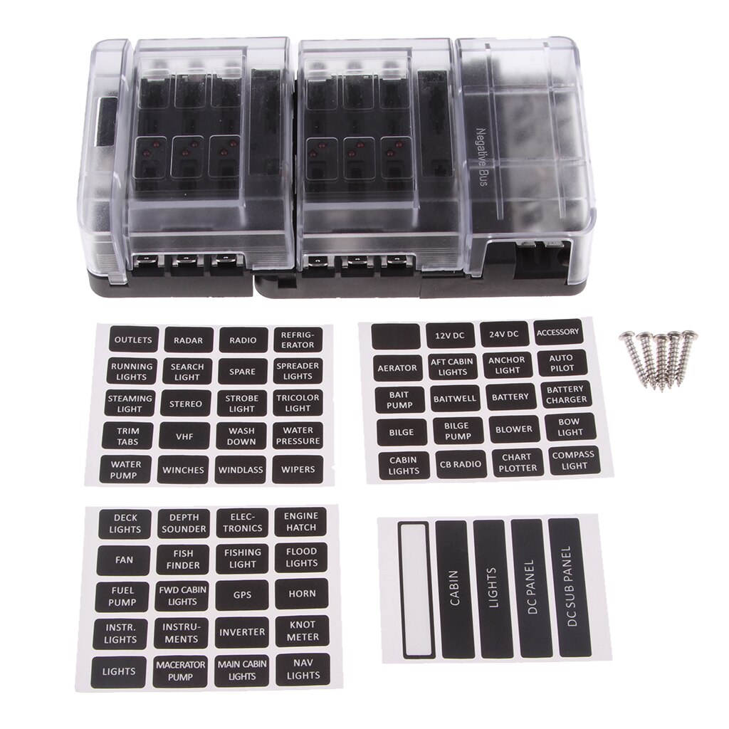 Marine Boat/RV ATO/ATC ST Blade Fuse Block/Circuit Panel 12 Gang