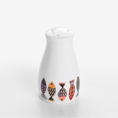 Estilo europeo, pez azul danés, botella de especias de cerámica con 3 agujeros y 5 orificios, suministros de cocina casera, pimienta, comino, barbacoa, botella de condimento: 3 holes