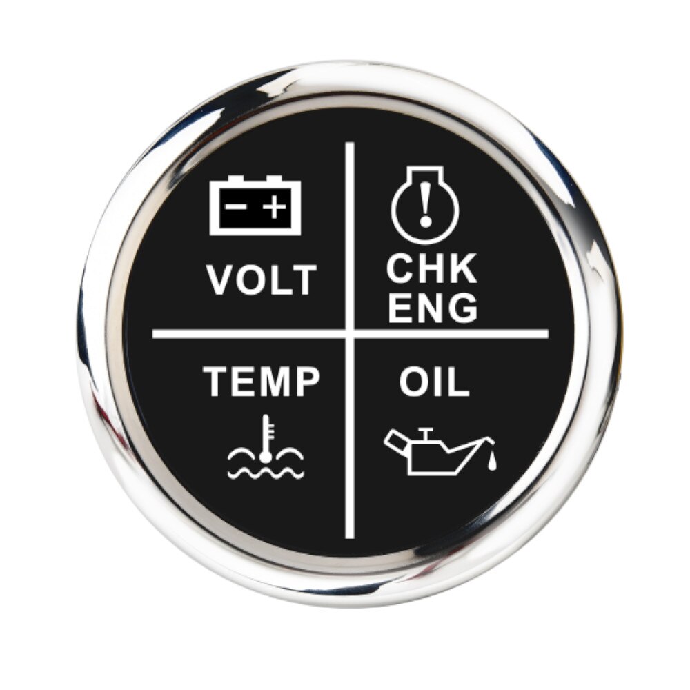 52 Mm Alarm Gauge Meter Volt/Olie Druk/Water Temp/Check Engine 4 Led Alarm Indicator Gauge fit Marine Boot Auto 9 ~ 32 V