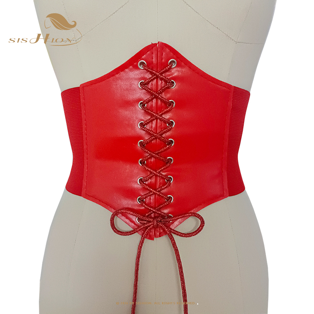 SISHION Gaine Amincissante Femme VD2596 encaje hasta Steampunk cintura ancha negro blanco café debajo del busto corsé cinturón: VD2596RedRed / L Waist 70-95cm