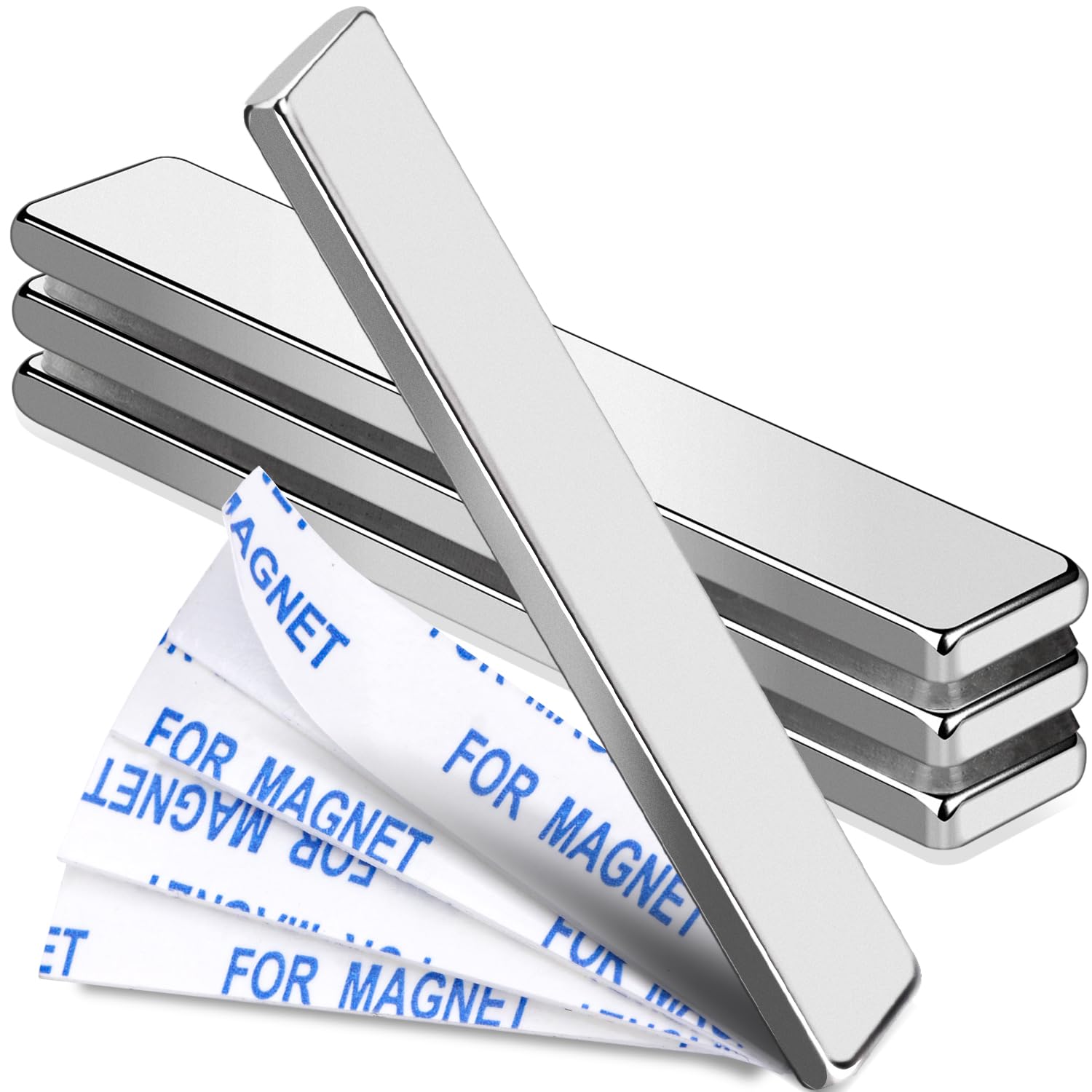 Waterproof Sturdy Neodymium Bar Magnets Powerful Rare Earth Magnets with Epoxy Coating and Double-Sided Adhesive for Shower Door: grey
