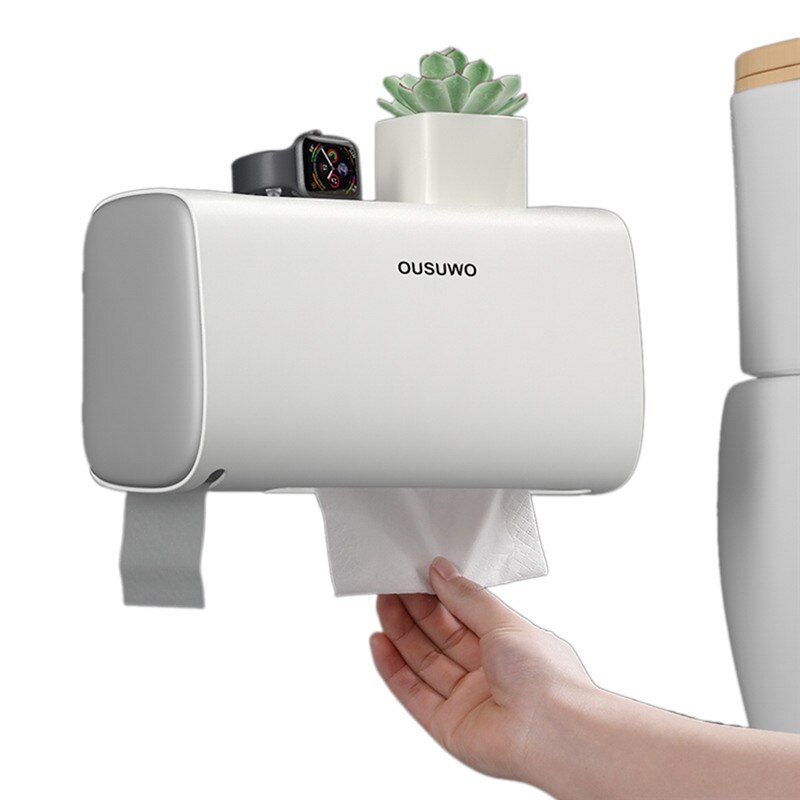 Boîte à mouchoirs avec Double couche de rangement pour salle de bain WC Papierhalter Feuchtpapierbox Toilettenpapierhalter Feuchttuch boîte Ablage