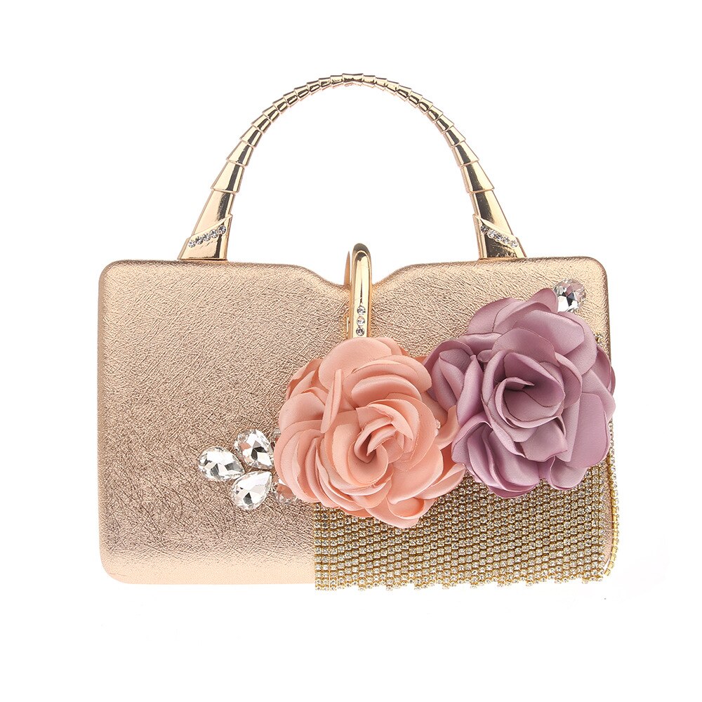 2022 Flowers diamond Evening Bag Day Clutch Hand Bag Bride Bag Bling Gold Wedding Purse Female Handbag WY225