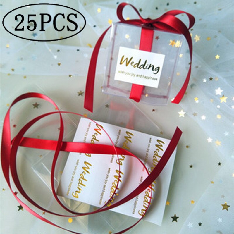 25pcs PVC Candy Box Birthday Party Event baby shower Decor Wedding Favor Party Supply bridesmaid Bag Box with Ribbon Flower: RED