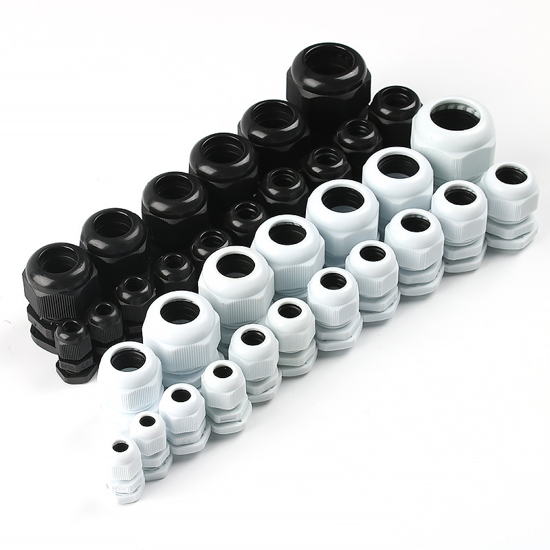 Waterproof Cable Gland 10pcs Cable entry IP68 PG7 for 3-6.5mm PG9 PG11 PG13.5 PG16 PG19/21/ White Black Nylon Plastic Connector