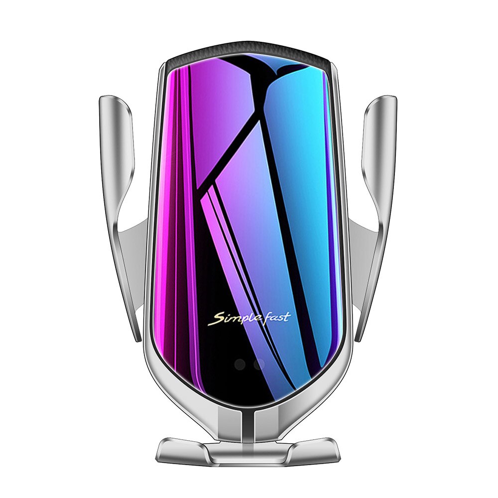 Cargador inalámbrico QI para coche, soporte de teléfono con sujeción automática, carga rápida de 10W, para iPhone 13, 12, 11, XR, X, 8, Samsung S21: Silver