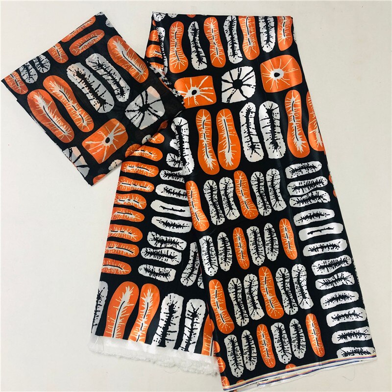 Suave tejido Ankara satinado y cera de seda tejido de seda estampado africano 2 yardas gasa a juego 4 yardas tela de seda satinada: Color7