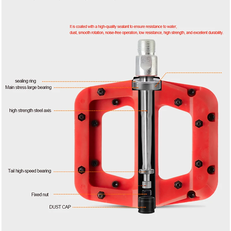 BOLANY Bike Pedal Ultralight Anti-slip 16 Nail Nylon Pedal for Mountain Bike Sealed Double Bearings Pedals Bicycle Accessories